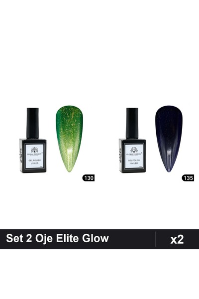 Makeup Set of 2 Global Fashion Elite Glow Semi-Permanent Nail Polish 15ml, Sh...