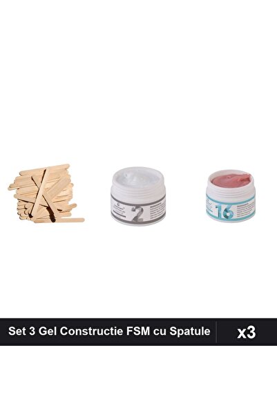 Makeup Set 3 Gel Constructie FSM 15g Nuante 02 16 cu Spatule Lemn, Manichiura...