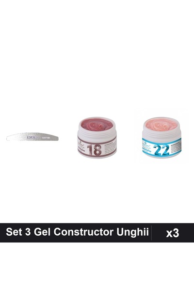 Makeup Set 3 Piese Îngrijire Unghii: Pilă Emma 100/180 + 2x Gel Constructor U...