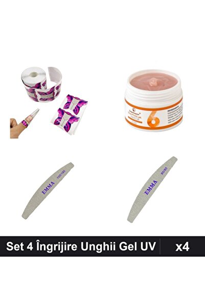 Makeup Set 4 Îngrijire Unghii cu Gel Constructor UV LED 15g, Pile EMMA, Sablo...