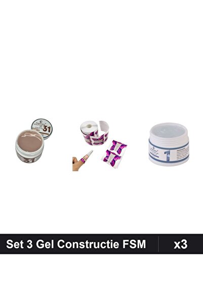 Makeup Set 3 Gel Constructie UV LED FSM 15g, Nuante 31 Roz Transparent, Sablo...