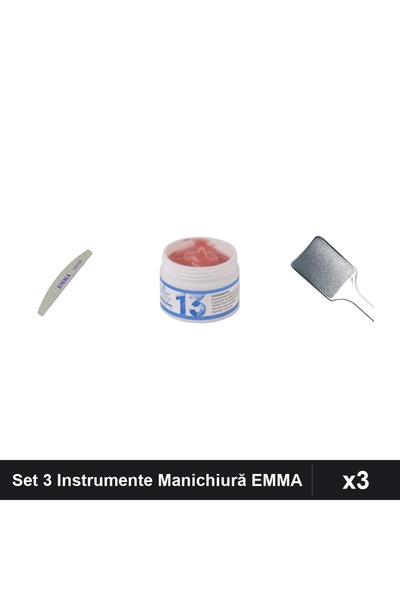 Makeup Set 3 Instrumente Manichiură EMMA, Pilă Unghii 120/150, Gel Constructo...