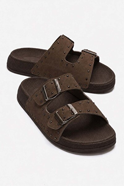 CCWAY AYAKKABI Women's Troklu Double Buckle Slippers Brown