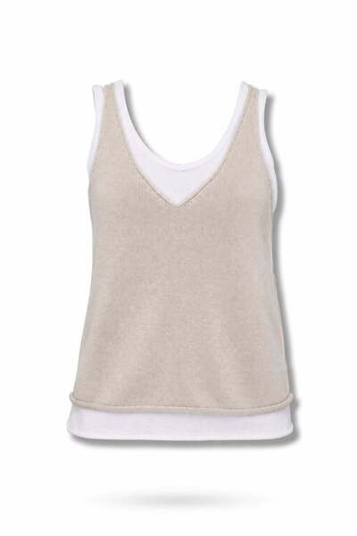 5in1Canpolat Beige Ribbed Mercerized Knitwear
