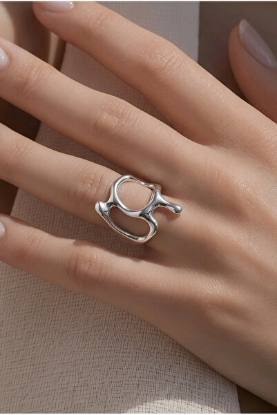 NBS Beautiful Naturel Stones Silver Color Geometric Ring, Adjustable Design f...