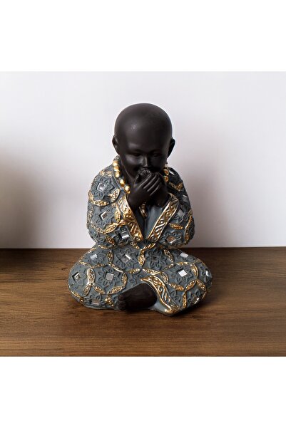 ETNIC Figurină decorativă de masă din ceramică etnică, călugăr „Nu vorbesc” c...