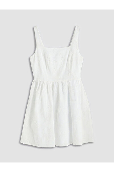 LC Waikiki Nevavm Square Collar Embroidery Mini Dress with a Difference