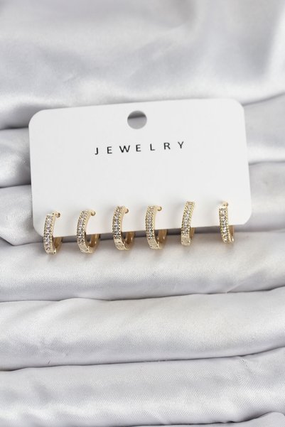 Toptan Bulurum Gold Color Brass Zircon Stone Hoop Women's Earring Set