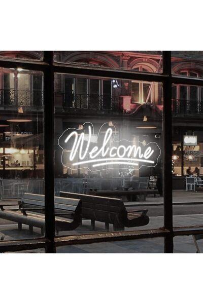 Slasa Welcome LED Neon Sign 30x49 cm with 6 mm Acrylic Base White Home Decor