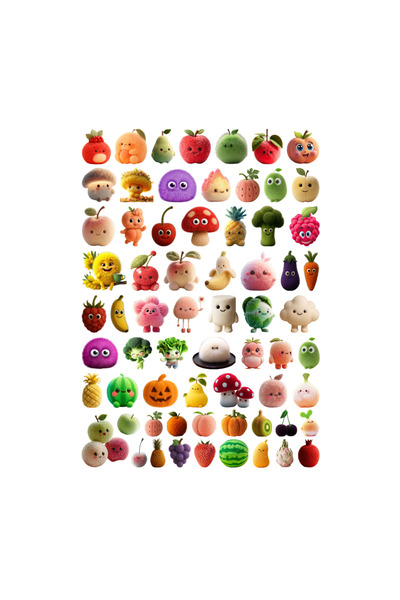 Ororabutik Set de 66 de autocolante cu fructe și legume cu pene - Set de auto...