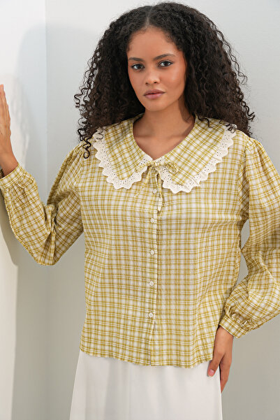 Bigdart Women's Dandel Collar Plaid Shirt 20387 - Yellow