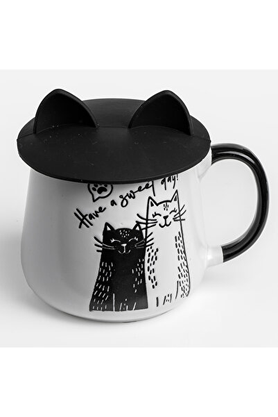 Zumzeria Ceramic Cat Mug with Silicone Lid 400ml