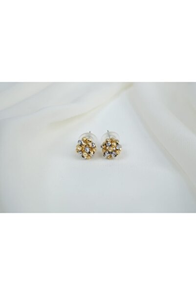 ATELİER TUĞBA KP391 GOLD & SİLVER TOP DETAY KÜPE ( 10MM)