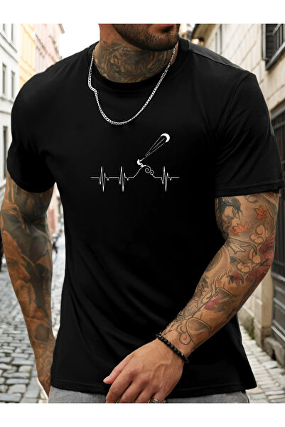 yiou trendy clothing تي شيرت رجالي بتصميم خط نبضات القلب ECG لركوب الأمواج با...