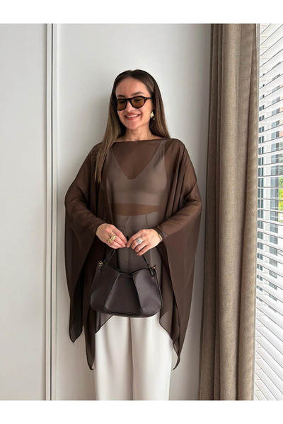 My Blog Light Brown Cape Chiffon Blouse - 5070