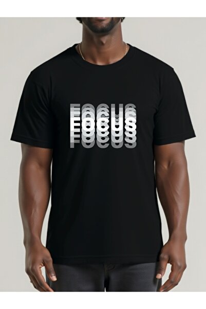 YIO YIO تي شيرت رجالي كاجوال مطبوع عليه حروف FOCUS