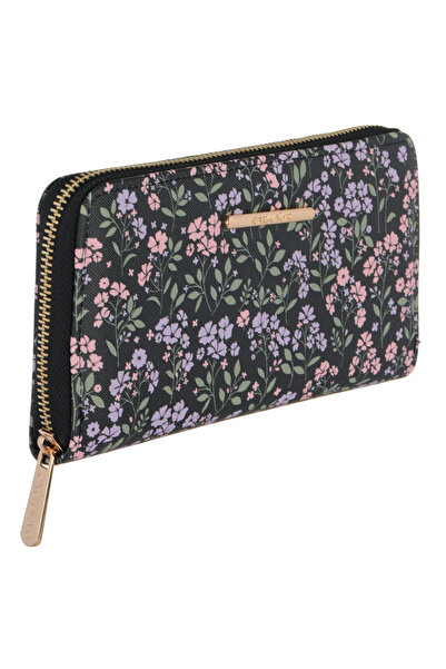 Zumzeria Black Wallet with Floral Pattern for Women 19.5x11x2.5cm