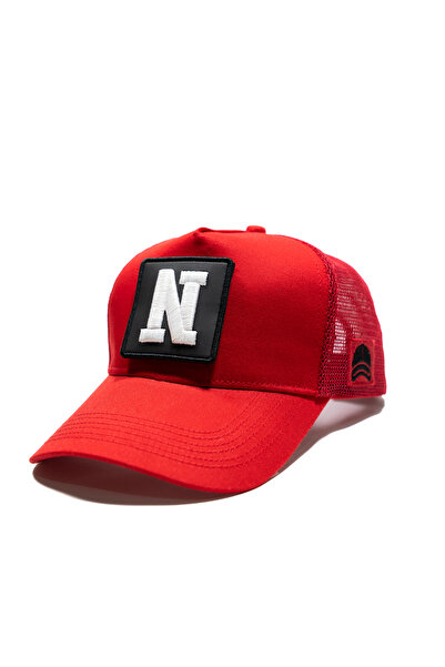 all hats Mesh Red Hat with Letter Patch Detail |   Sports Hat Suitable for Da...