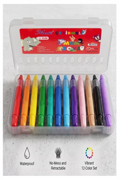 Artmaster Çevirmeli Jel Mum Boya 12 Renk 1 Adet Masis Plastik Kutulu 12 li Mu...