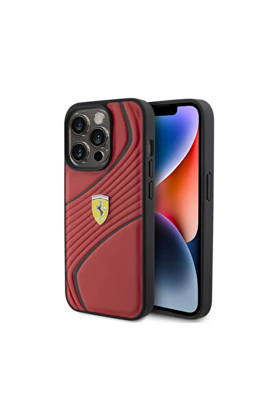 Ferrari HardCase Twist Metal Logo case for iPhone 15 Pro, red
