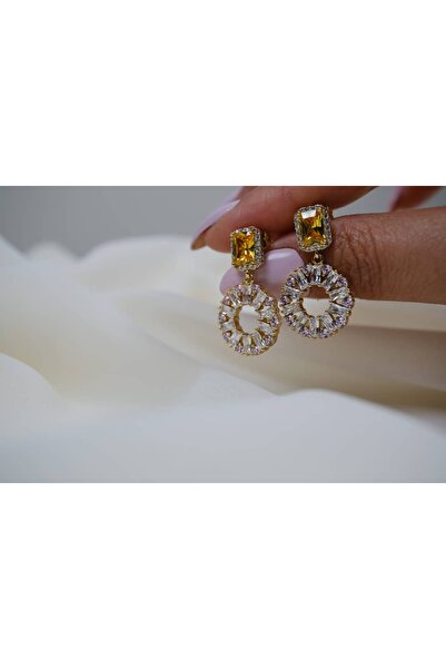 ATELİER TUĞBA Kp445 Special Series Yellow Crystal Stone Stylish Design Hangin...