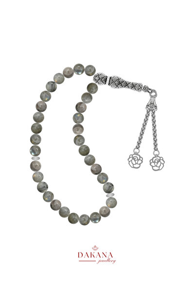 DAKANA JEWELLERY Certified 8 mm Labradorite Stone Lotus Flower Steel Tassel N...