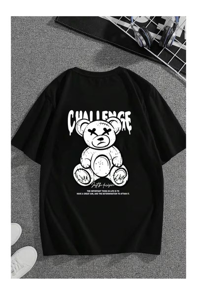 Massgai Μπλουζάκι Unisex Challenge Bear με στάμπα στην πλάτη, Oversize, 100% ...