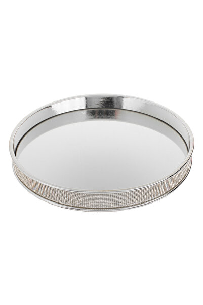 Zumzeria Tavă metalică decorativă cu strasuri argintii 25x3cm