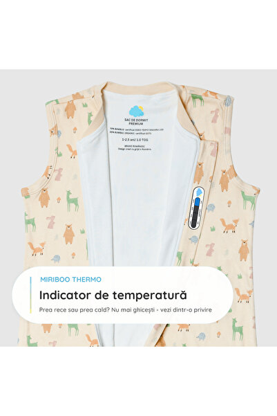 Miriboo Sac de Dormit Miriboo® pentru Nou-Nascuti si Bebelusi, INDICATOR TEMPERATURA, 0-6 si 6-12 luni, Bambus si Bumbac Organic, Primavara-Vara, Imprimeu Animalute