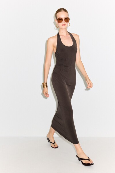 Stradivarius Halter yaka midi elbise