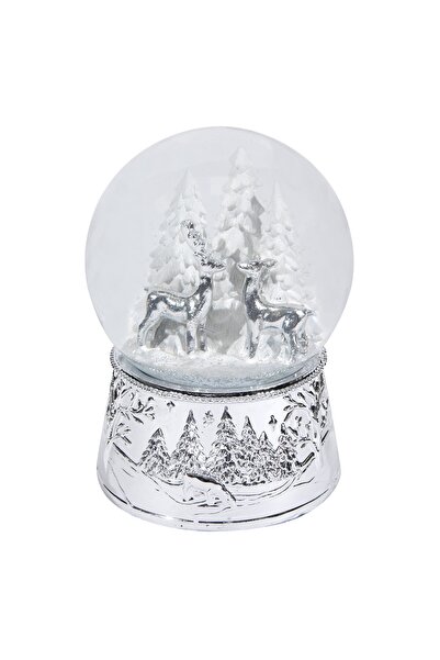 Zumzeria Glob de zăpadă muzical decorativ de Crăciun cu cerb și brazi 14cm