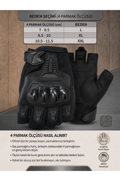 DNÇMOTOR EN13594 CE Sertifikalı Siyah Yarım Parmak Motosiklet Eldiveni, Kısa ...