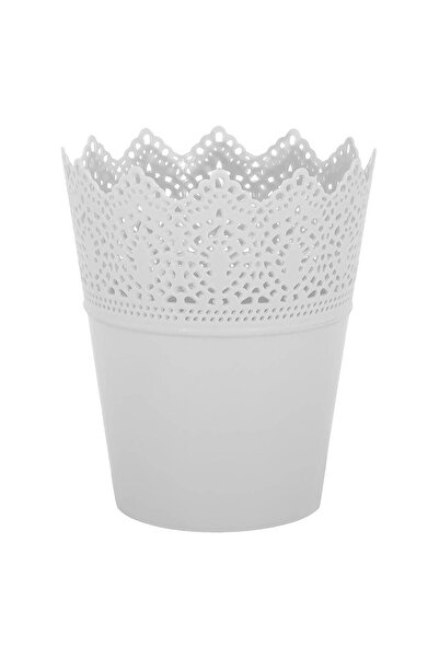 Zumzeria Capac alb din plastic pentru ghiveci, cu model din dantelă, pentru g...