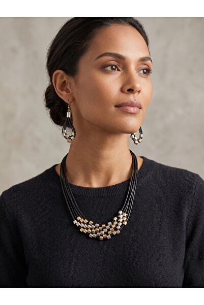 ARBABAG&ACCESSORY Zamak Metal (0 Nickel) Plated - Leather Necklace & Earrings...