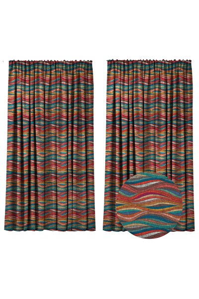 Kidizi Set of 2 curtains 180 x 240 cm, blackout 60%, modern print, Waves Deli...