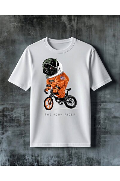 COMVİCHO Moon Rider Astronaut Kopek Printed Oversize T-Shirt