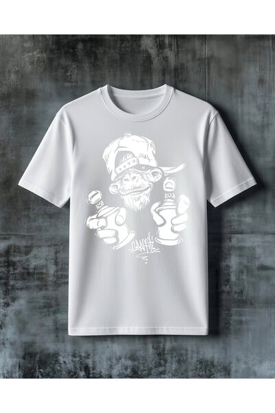 COMVİCHO Bos Beyaz 74 Printed Oversize T-Shirt