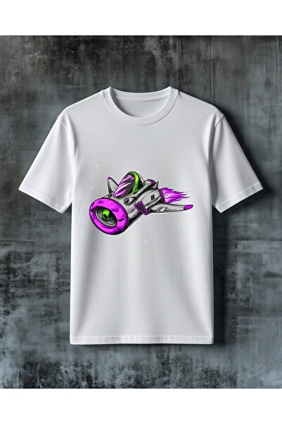 COMVİCHO Futuristic Spacecraft Printed Oversize T-Shirt