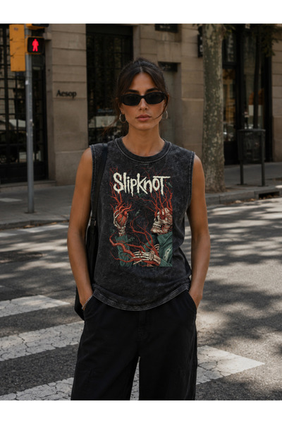 FREAK T-SHIRT Slipknot Mask Vintage Oversize Sıfır Kol Metal Tişört