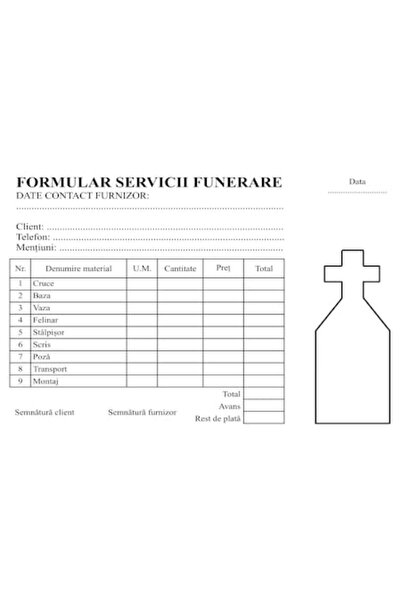 OEM Formular servicii funerare, Format A5, cu 2 exemplare, 50 seturi, 100 fil...