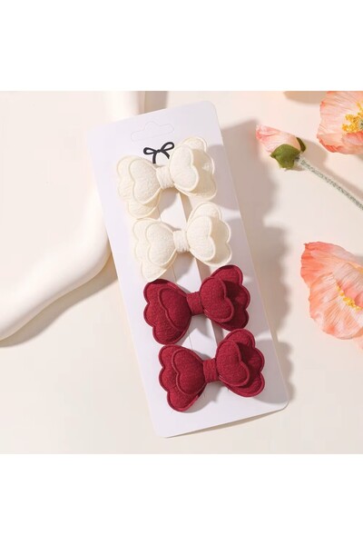 Rapunzel Accessories 4 lü Fiyonk Kalpli Klips Dolgulu Bebek Çocuk Toka Seti -...