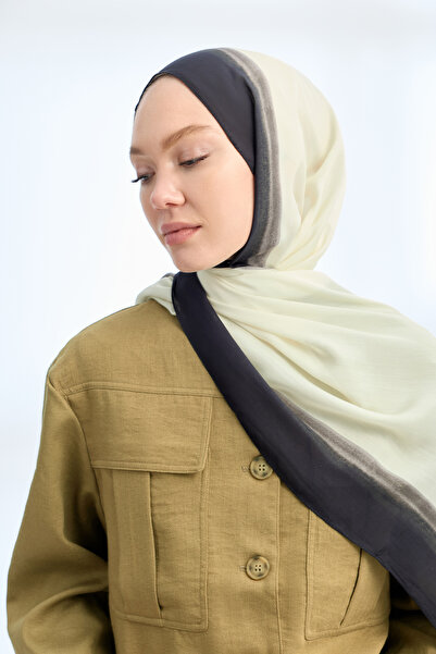 ARMANDA Soft Blush Floş Viscosse Shawl - Cream - Black