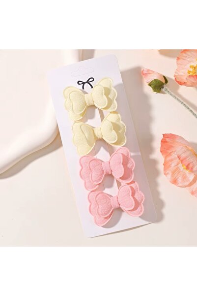 Rapunzel Accessories 4 lü Fiyonk Kalp Detaylı Pembe Sarı Klips Dolgulu Toka S...