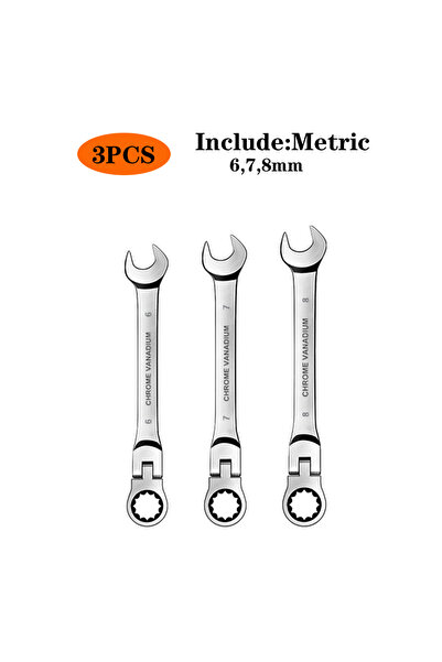 Choice 3pcs(6-8) WOZOBUY Flex Head Ratchet Wrench Set,Metric,Chrome Vanadium ...