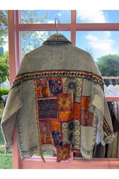 Generic Brand Ethnic Patterned Colorful Oversize Denim Jacket