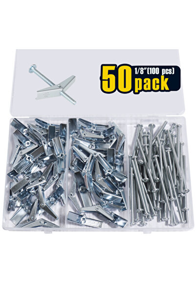 Choice 50 Pack 1/8 Inch Toggle Bolts for Drywall, Heavy Duty Metal Drywall An...