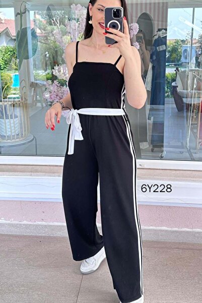 İnce Topuk Viscose 2 Thread Jumpsuit with Rope Straps and Waist Belt 6Y228