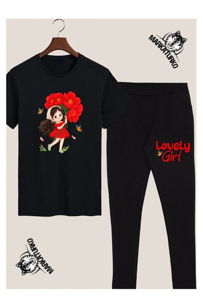 MarkaTurko Cute Girl Design Children's T-Shirt and Leggings Combination