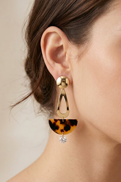 PETEK AKSESUAR Leopard Drop Metal Crystal Earrings 7 Cm.