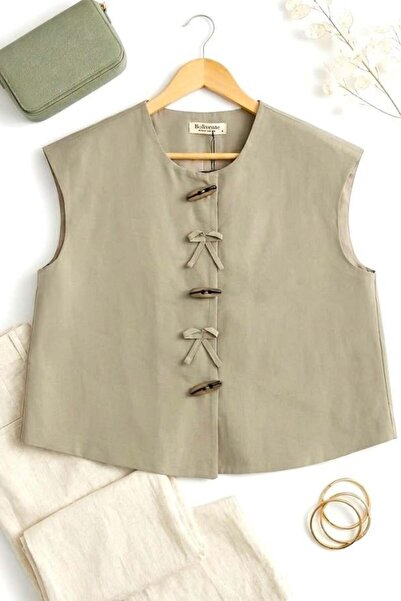 Raneel Kazançlı Alışveriş Women's Button Detailed Zero Sleeve Vest Khaki